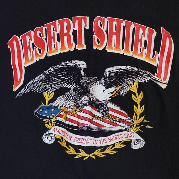 Vintage Desert Shield Shirt Mens XL Black Graphic Tee Single Stitch Made USA 90s - Picture 2 of 7